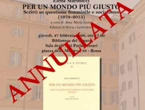 Annullata la presentazione del libro: Per un mondo più giusto. Scritti su questione femminile e socialismo (1978-2015)