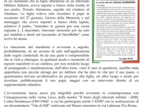 Insensibile rimozione del manifesto in memoria di un IMI deceduto in prigionia