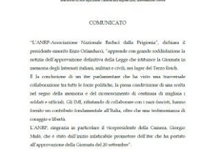 Comunicato: approvata la legge per la Giornata in memoria degli Italiani internati nei lager del Terzo Reich